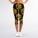 Black And Gold Dragon Pattern Print Women's Capri Leggings