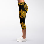 Black And Gold Dragon Pattern Print Women's Capri Leggings