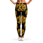 Black And Gold Dragon Pattern Print Women's Leggings