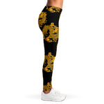 Black And Gold Dragon Pattern Print Women's Leggings