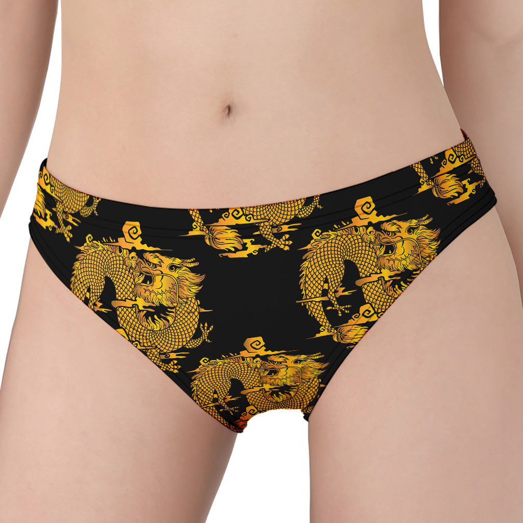 Black And Gold Dragon Pattern Print Women's Panties