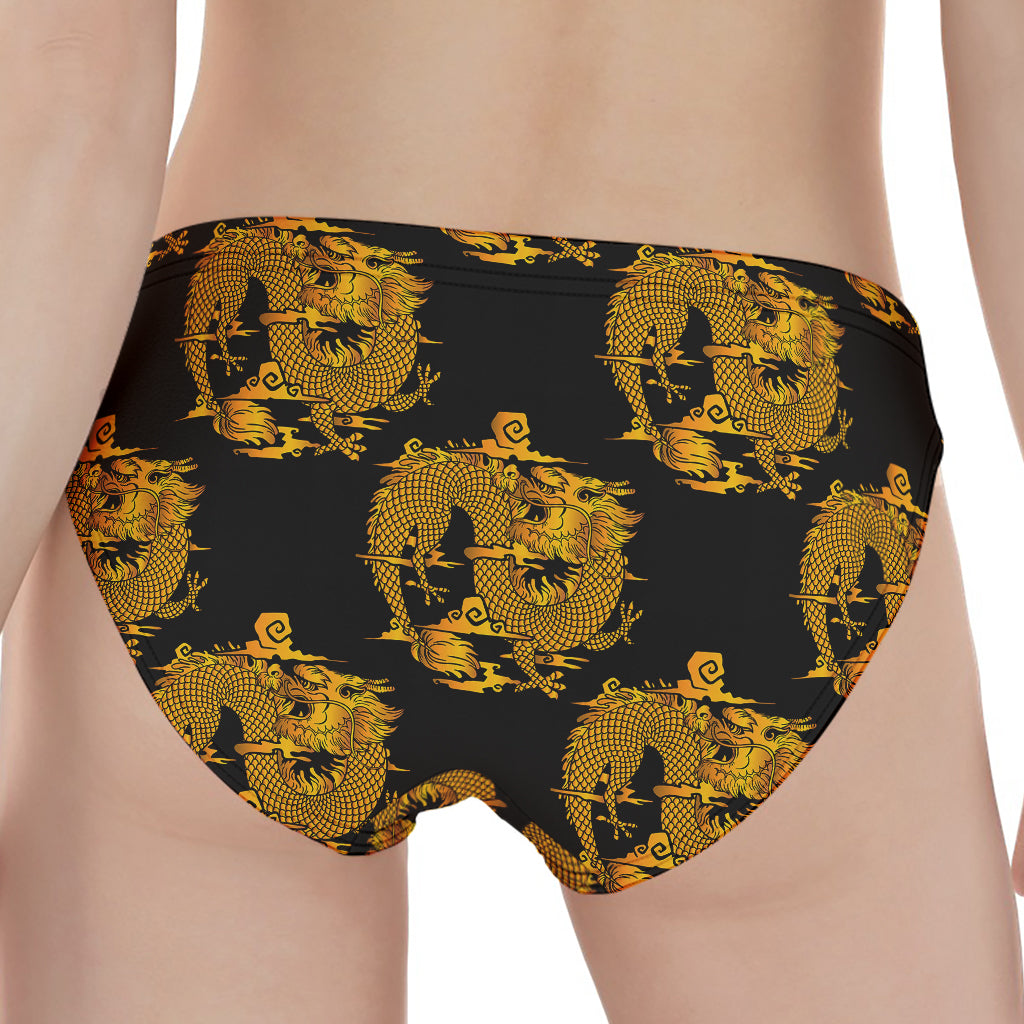 Black And Gold Dragon Pattern Print Women's Panties