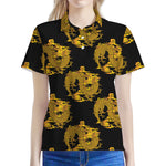 Black And Gold Dragon Pattern Print Women's Polo Shirt