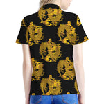 Black And Gold Dragon Pattern Print Women's Polo Shirt