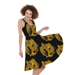 Black And Gold Dragon Pattern Print Women's Sleeveless Dress