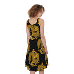 Black And Gold Dragon Pattern Print Women's Sleeveless Dress