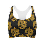 Black And Gold Dragon Pattern Print Women's Sports Bra