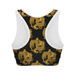 Black And Gold Dragon Pattern Print Women's Sports Bra