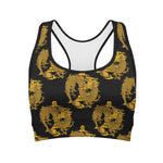 Black And Gold Dragon Pattern Print Women's Sports Bra
