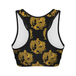 Black And Gold Dragon Pattern Print Women's Sports Bra