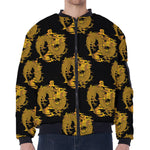 Black And Gold Dragon Pattern Print Zip Sleeve Bomber Jacket