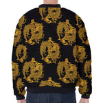 Black And Gold Dragon Pattern Print Zip Sleeve Bomber Jacket