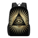 Black And Gold Eye of Providence Print 17 Inch Backpack