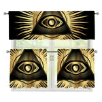 Black And Gold Eye of Providence Print 3 Piece Kitchen Curtains