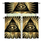 Black And Gold Eye of Providence Print 3 Piece Kitchen Curtains