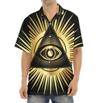 Black And Gold Eye of Providence Print Aloha Shirt