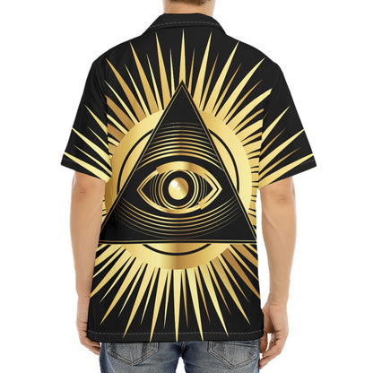 Black And Gold Eye of Providence Print Aloha Shirt