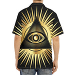 Black And Gold Eye of Providence Print Aloha Shirt