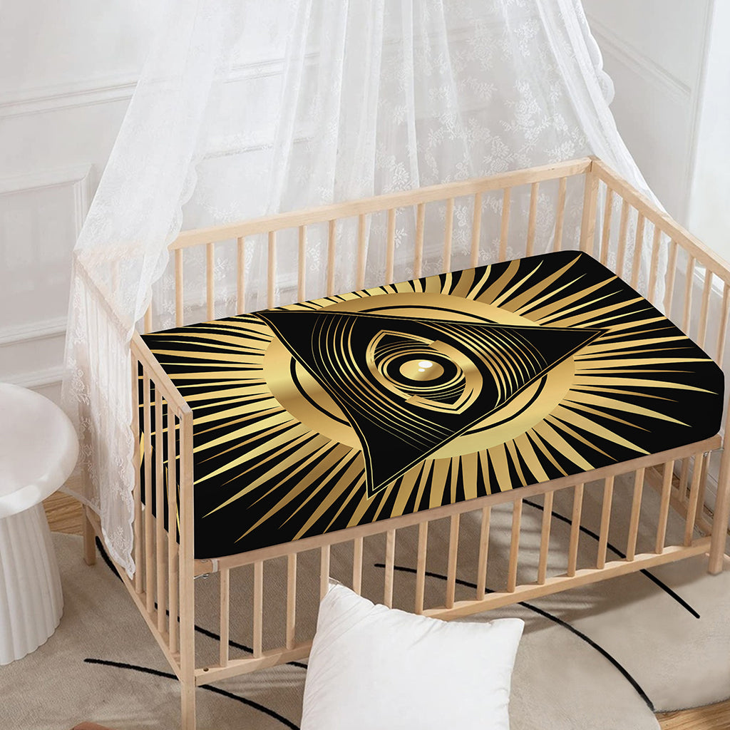 Black And Gold Eye of Providence Print Baby Crib Sheet