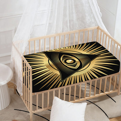 Black And Gold Eye of Providence Print Baby Crib Sheet