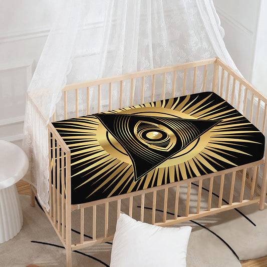 Black And Gold Eye of Providence Print Baby Crib Sheet