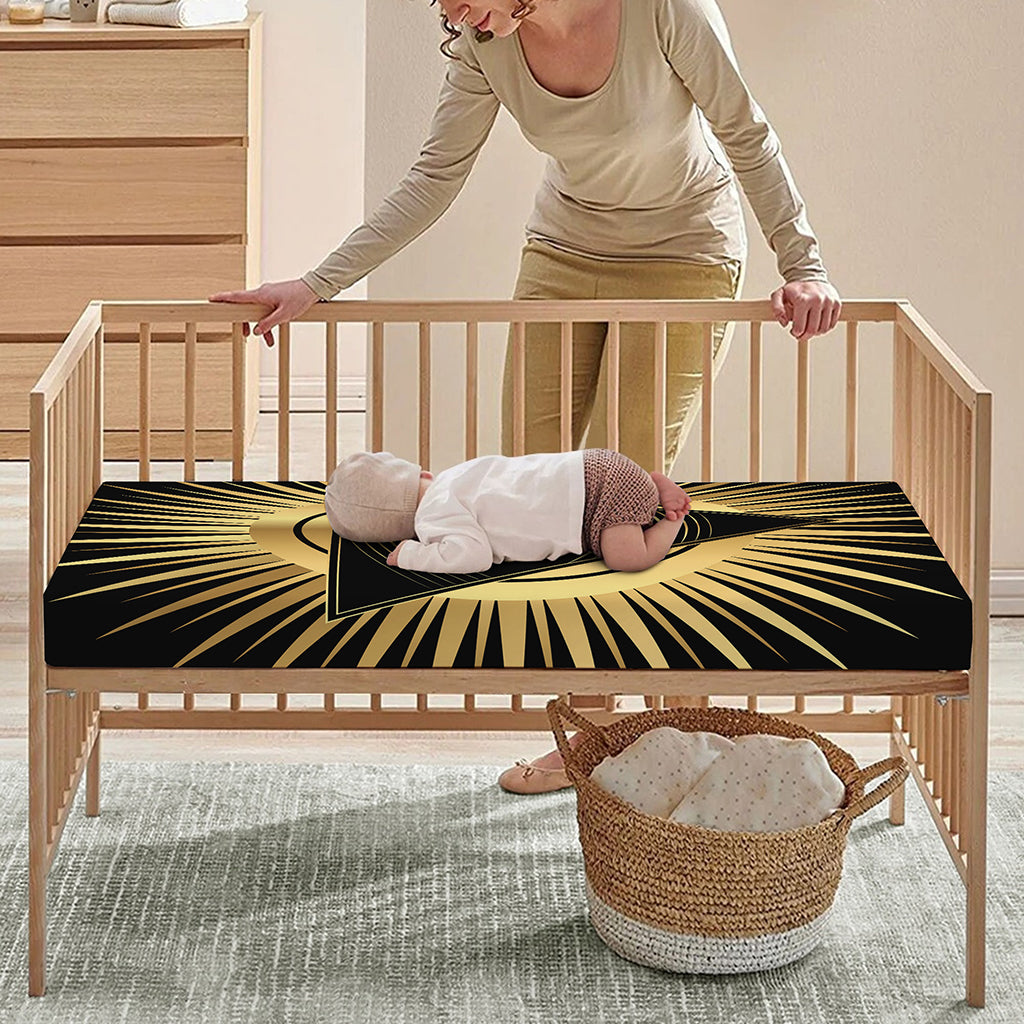 Black And Gold Eye of Providence Print Baby Crib Sheet