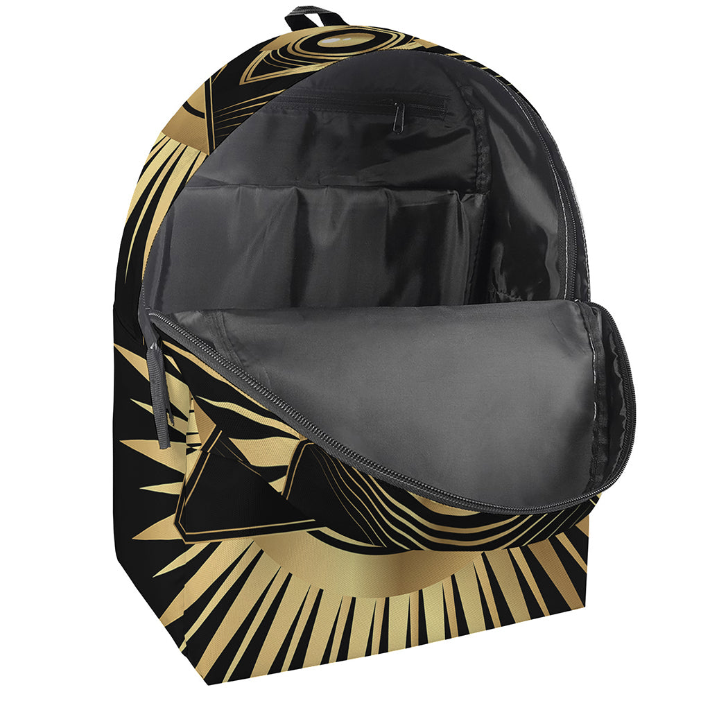 Black And Gold Eye of Providence Print Backpack