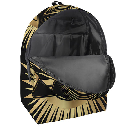 Black And Gold Eye of Providence Print Backpack