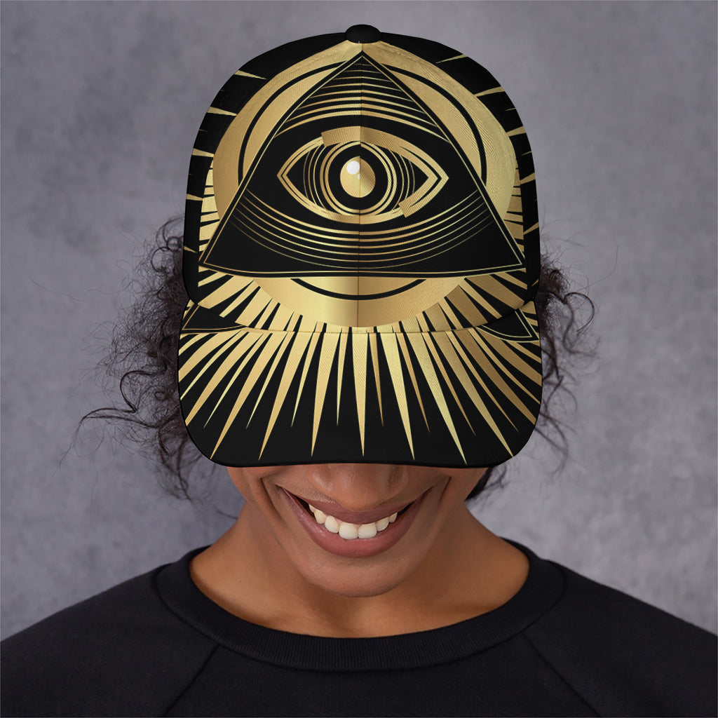 Black And Gold Eye of Providence Print Baseball Cap