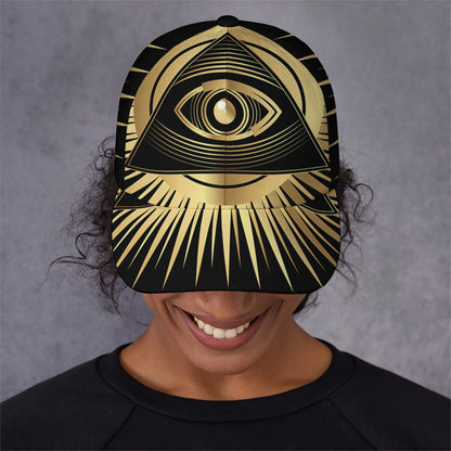 Black And Gold Eye of Providence Print Baseball Cap