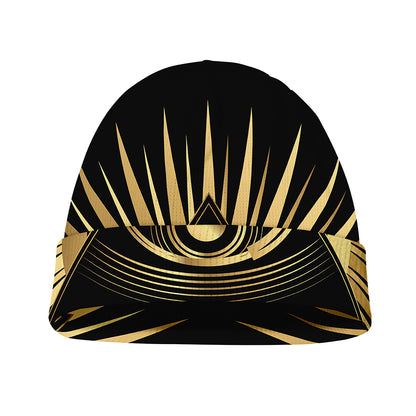 Black And Gold Eye of Providence Print Beanie