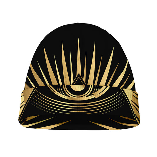 Black And Gold Eye of Providence Print Beanie