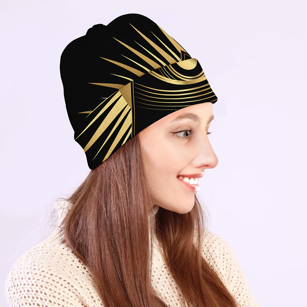 Black And Gold Eye of Providence Print Beanie