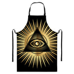 Black And Gold Eye of Providence Print Bib Apron With Pocket