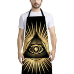 Black And Gold Eye of Providence Print Bib Apron With Pocket