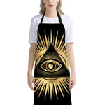 Black And Gold Eye of Providence Print Bib Apron With Pocket