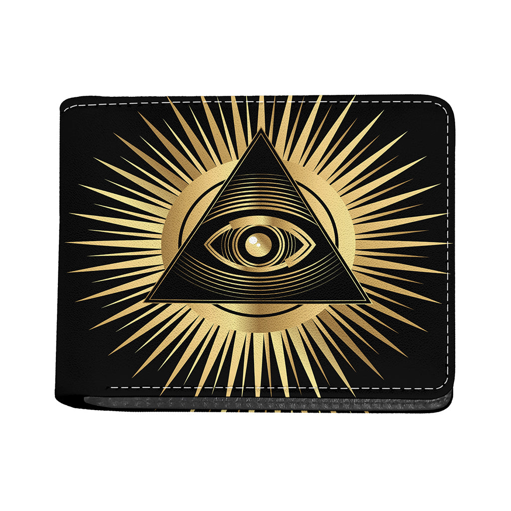 Black And Gold Eye of Providence Print Bifold Wallet