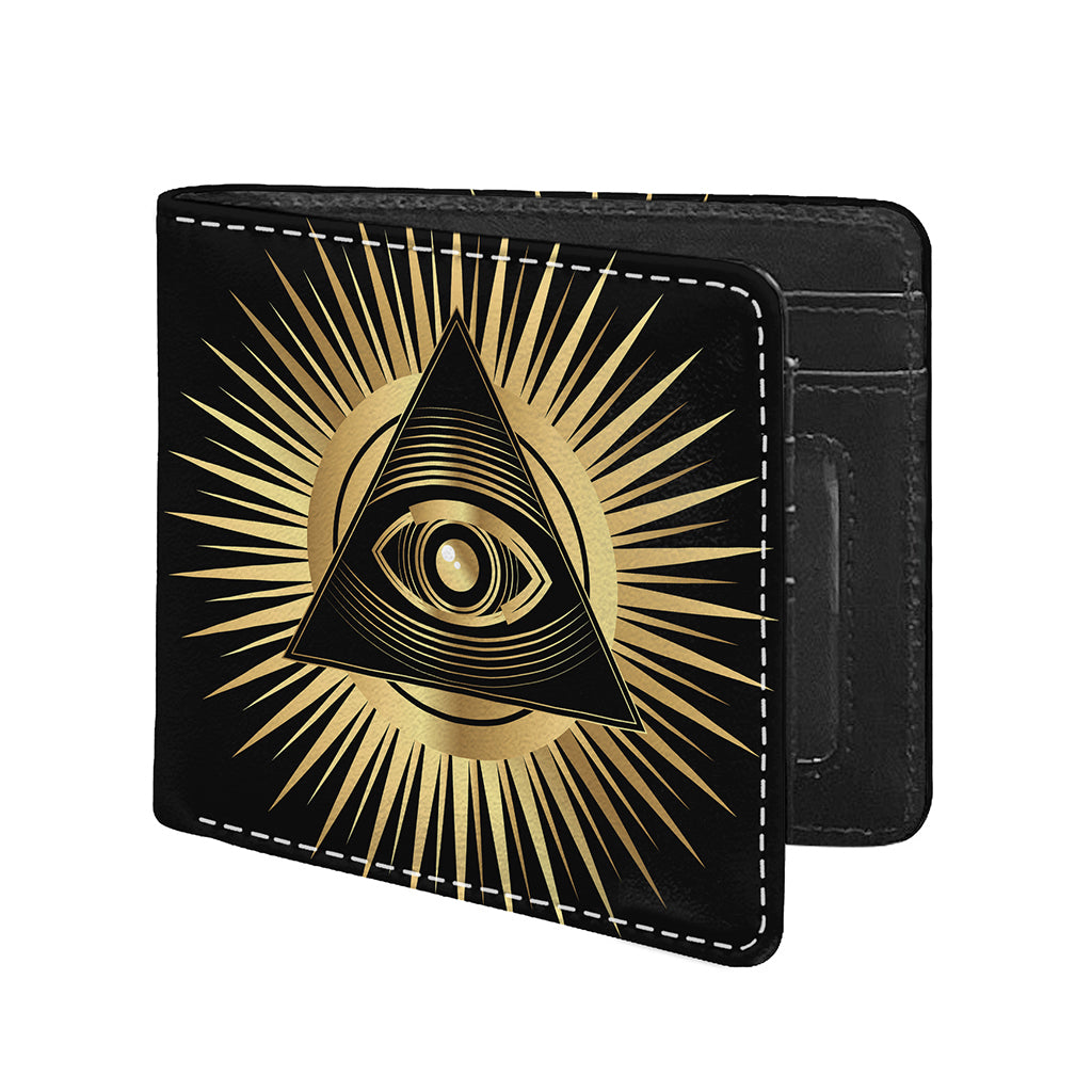 Black And Gold Eye of Providence Print Bifold Wallet