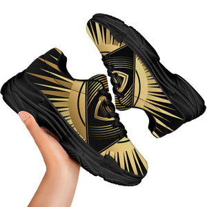 Black And Gold Eye of Providence Print Black Chunky Shoes