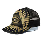 Black And Gold Eye of Providence Print Black Mesh Trucker Cap