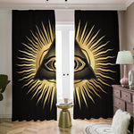 Black And Gold Eye of Providence Print Blackout Pencil Pleat Curtains
