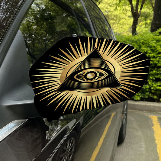 Black And Gold Eye of Providence Print Car Side Mirror Covers