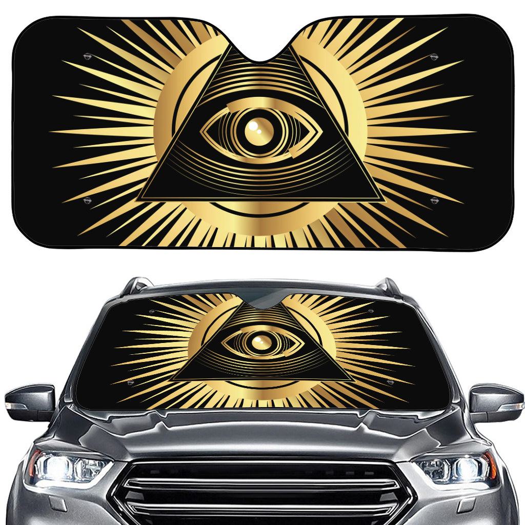 Black And Gold Eye of Providence Print Car Windshield Sun Shade