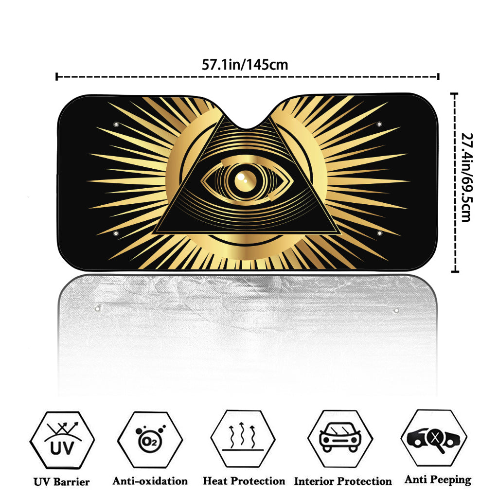 Black And Gold Eye of Providence Print Car Windshield Sun Shade