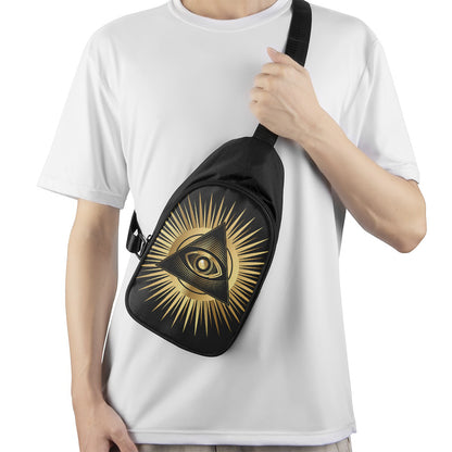 Black And Gold Eye of Providence Print Chest Bag