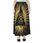 Black And Gold Eye of Providence Print Chiffon Maxi Skirt