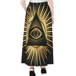 Black And Gold Eye of Providence Print Chiffon Maxi Skirt