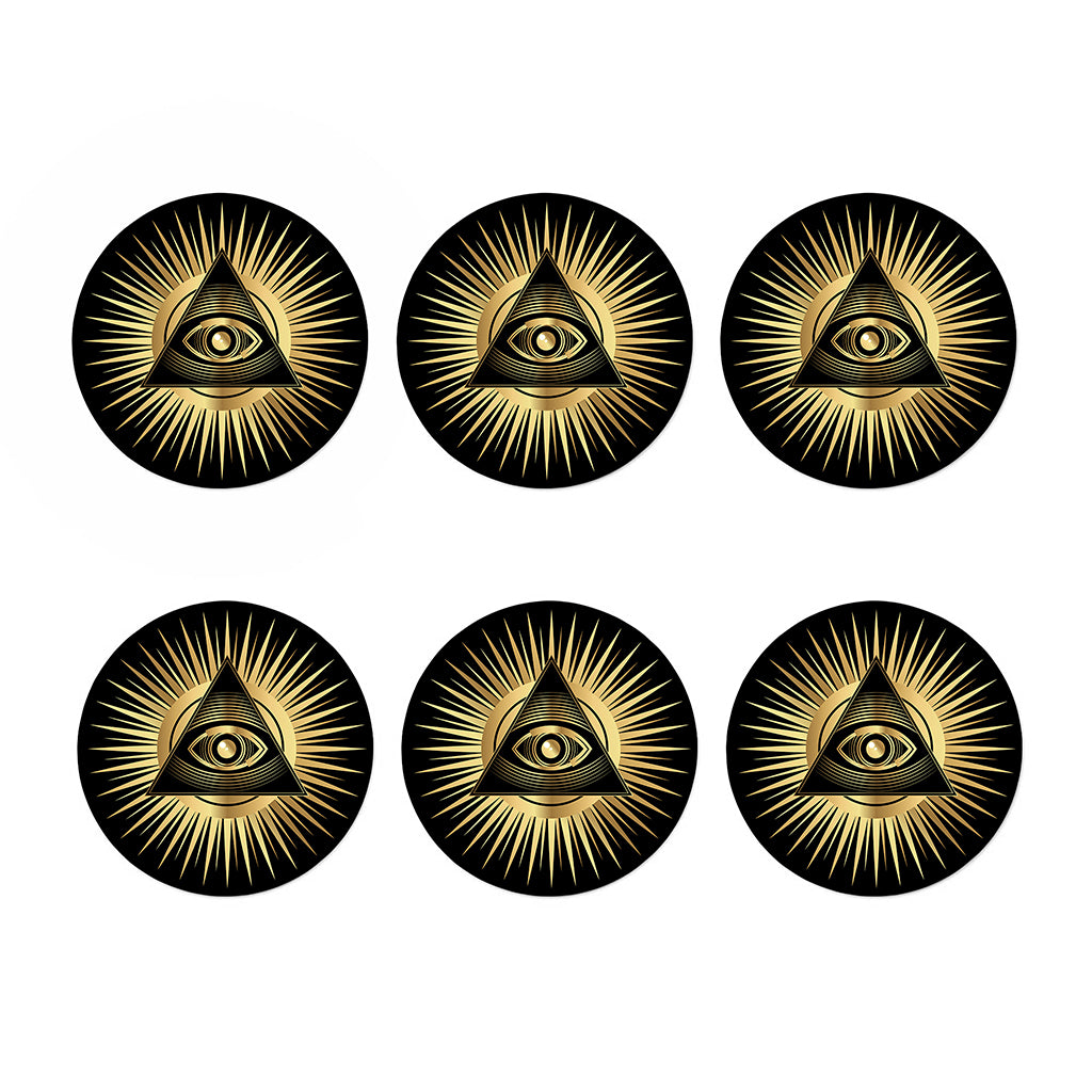 Black And Gold Eye of Providence Print Coaster Set