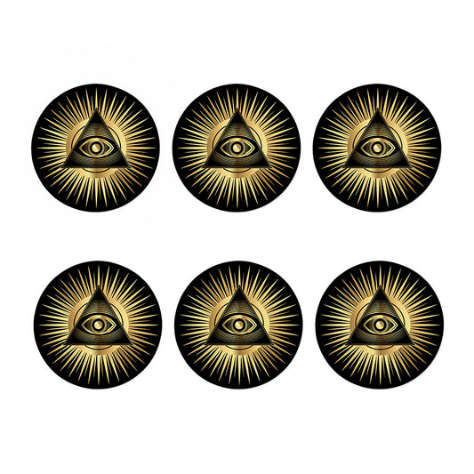 Black And Gold Eye of Providence Print Coaster Set