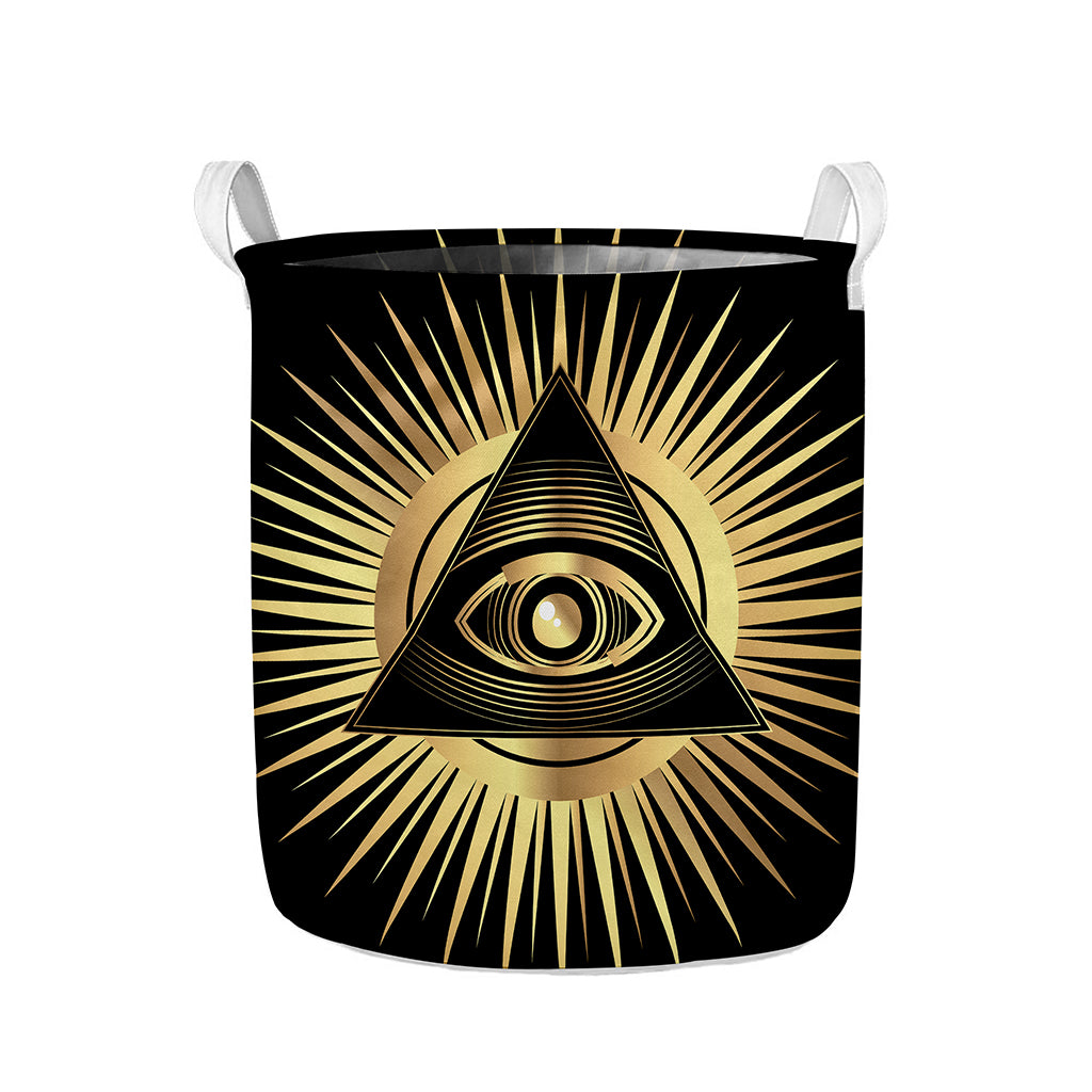 Black And Gold Eye of Providence Print Collapsible Laundry Basket